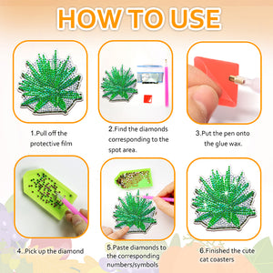 6Pcs/Set Succulent Plants-Wooden Diamond Painting Coaster