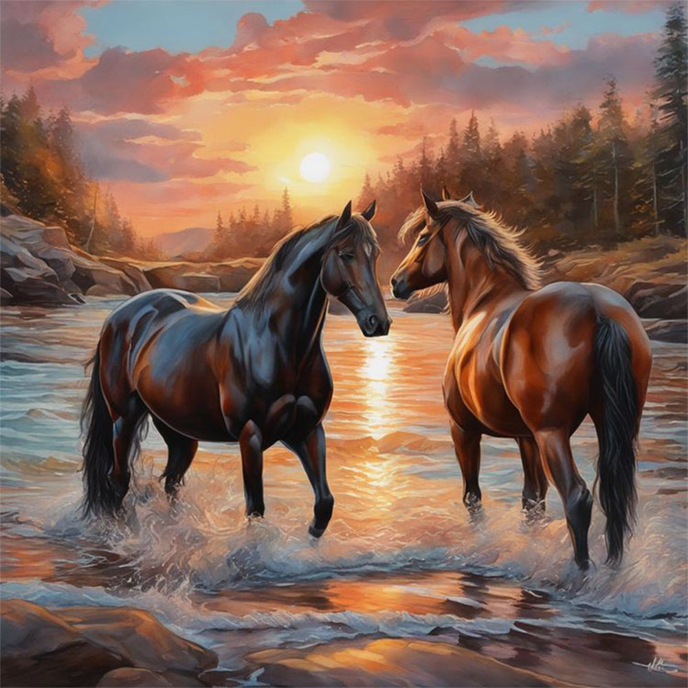 Horse-Full Round Diamond Painting-30x30cm