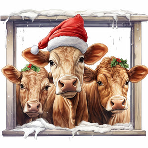 Christmas Animals-Full Round Diamond Painting-30x30cm