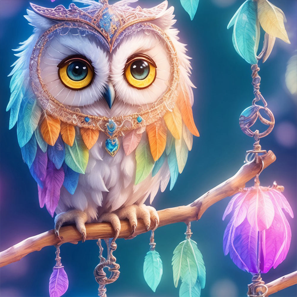 Owl-Full Round Diamond Painting-30x30cm