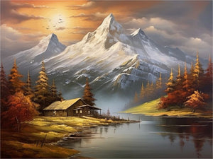 Snow Mountain Woods-Full Round Diamond Painting-40x30cm