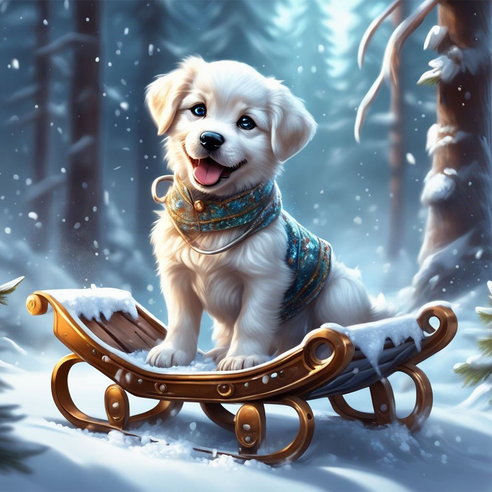 Sled Puppy-Full Round Diamond Painting-30x30cm