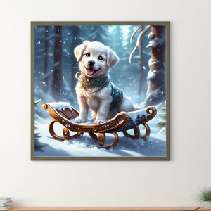 Sled Puppy-Full Round Diamond Painting-30x30cm