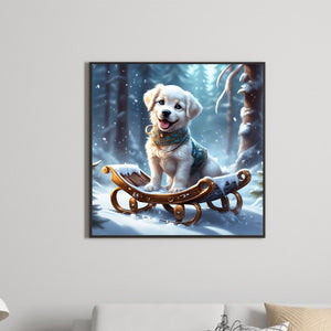 Sled Puppy-Full Round Diamond Painting-30x30cm