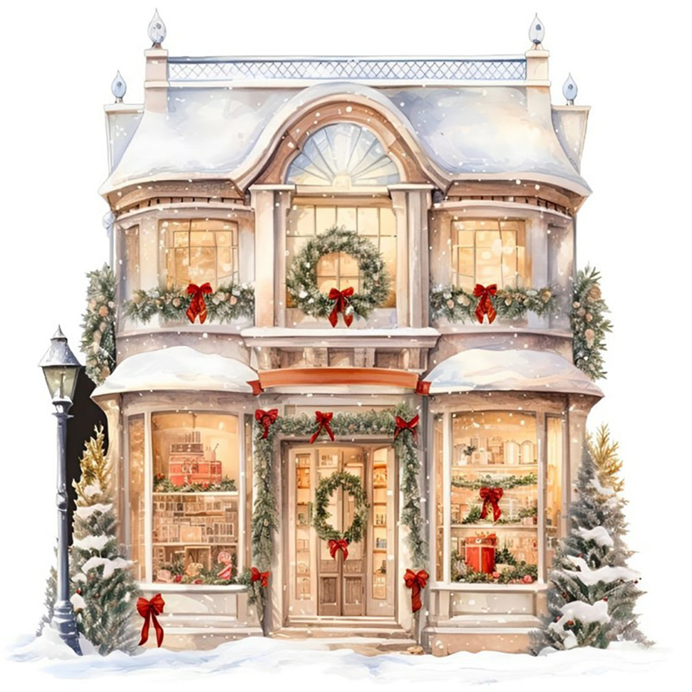 Christmas House-Full Round Diamond Painting-30x30cm