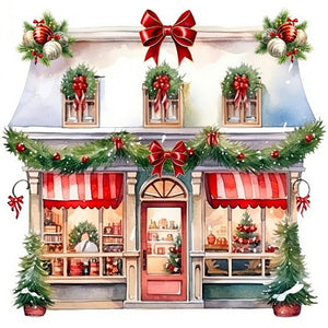 Christmas House-Full Round Diamond Painting-30x30cm
