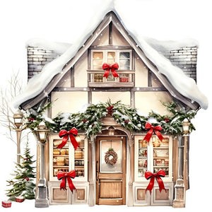 Christmas House-Full Round Diamond Painting-30x30cm