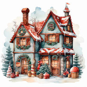 Christmas House-Full Round Diamond Painting-30x30cm