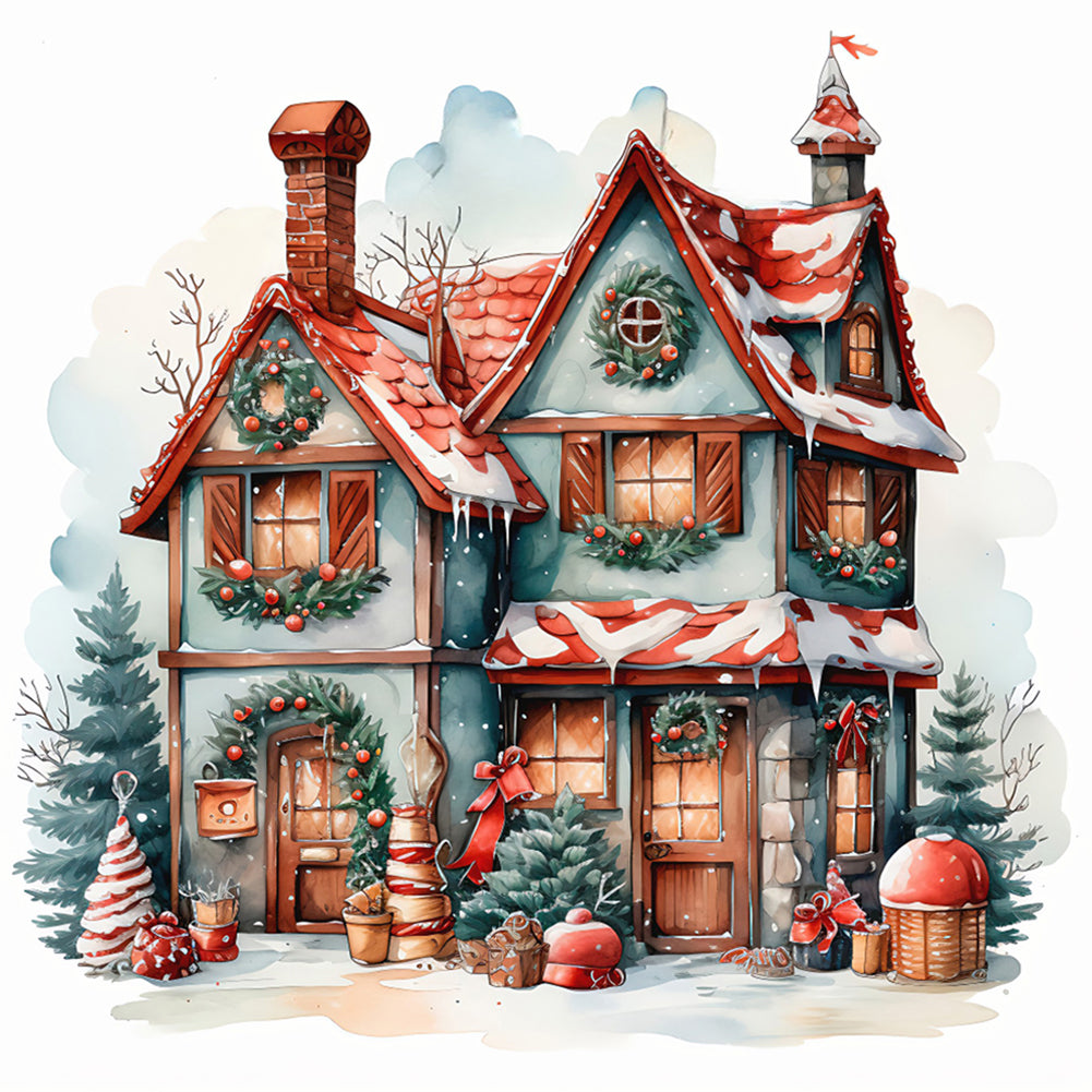 Christmas House-Full Round Diamond Painting-30x30cm