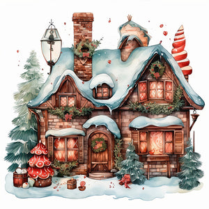Christmas House-Full Round Diamond Painting-30x30cm