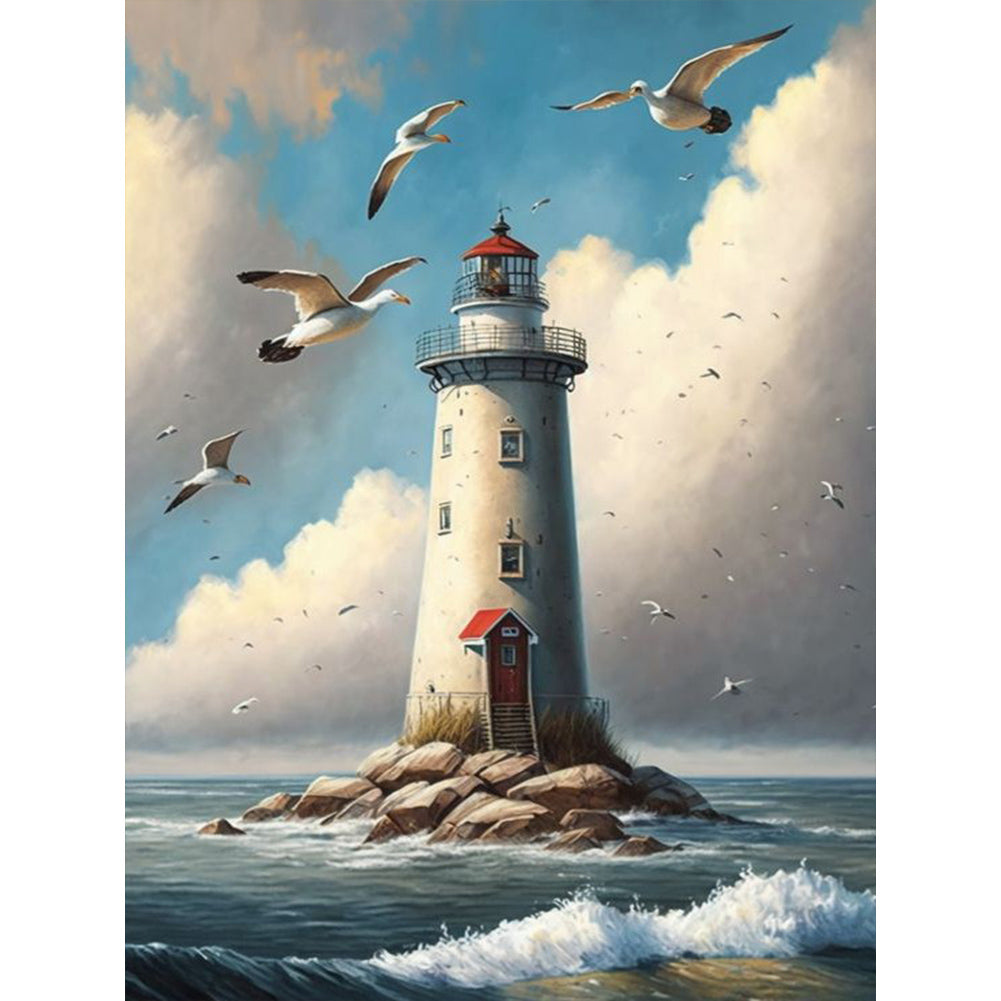 Seaside Lighthouse-Full Round Diamond Painting-30x40cm