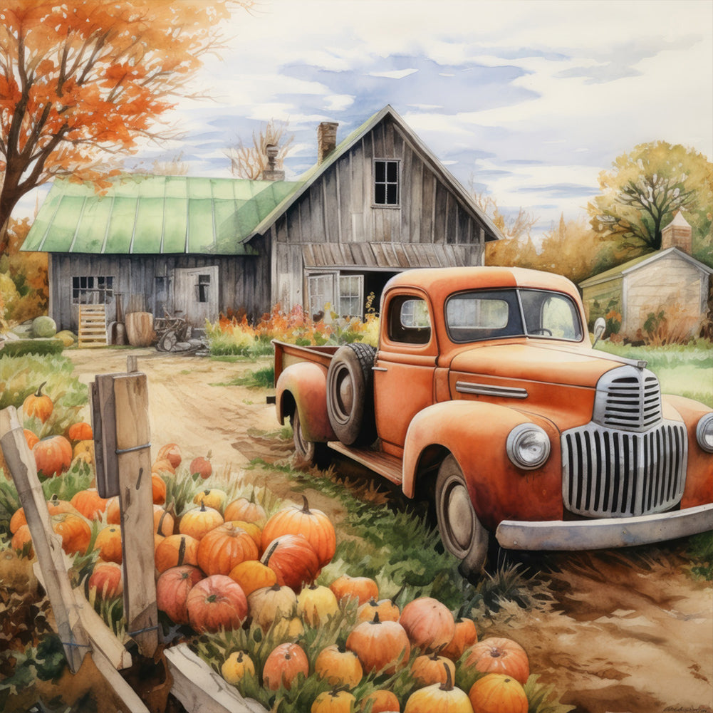 Farm Vintage Car-Full Round Diamond Painting-30x30cm