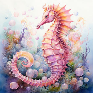 Pink Seahorse-Full Round Diamond Painting-30x30cm