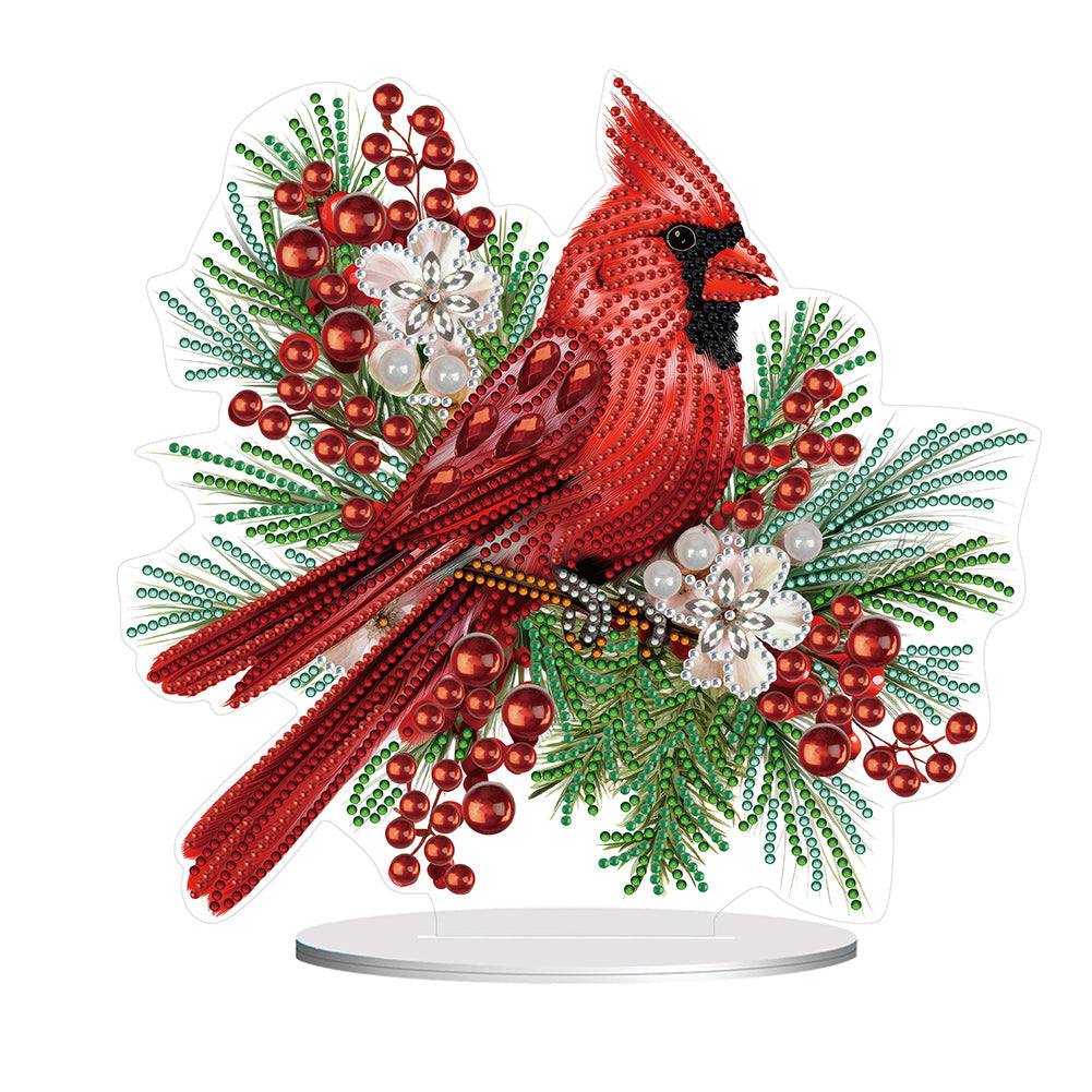 Christmas Cardinal-Single Side Drill-Diamond Desktop Ornament