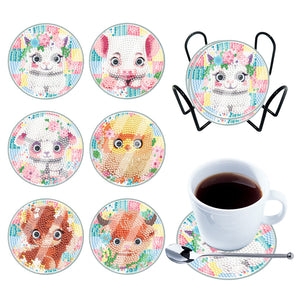 6 Pcs/Set Animal-Acrylic Waterproof Diamond Coaster