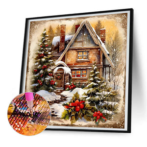 Snow Cabin-Full Round Diamond Painting-30x30cm