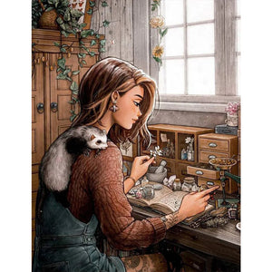 Cartoon Girl-Full Round Diamond Painting-50x60cm-Large Size