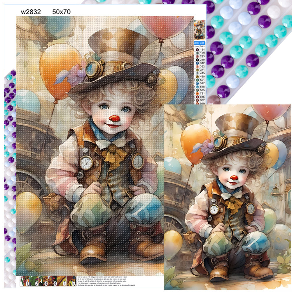 Clown Boy-Full Round Diamond Painting-50x70cm-Large Size
