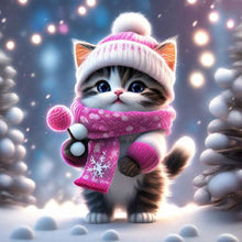 Load image into Gallery viewer, Snow Kitten-Full Round Diamond Painting-30x30cm
