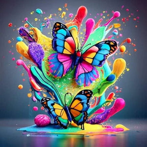 Colorful Butterfly-Full Round Diamond Painting-30x30cm