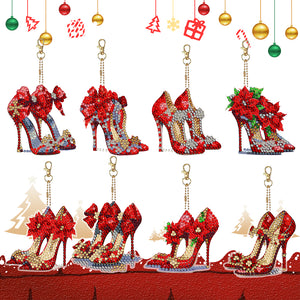 8Pcs/Set Red High Heels-Double Side Drill-Diamond Keychain
