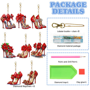 8Pcs/Set Red High Heels-Double Side Drill-Diamond Keychain