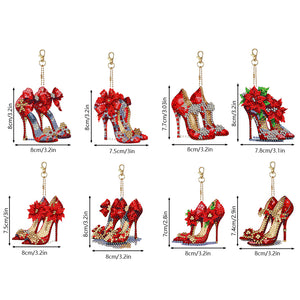 8Pcs/Set Red High Heels-Double Side Drill-Diamond Keychain