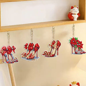 8Pcs/Set Red High Heels-Double Side Drill-Diamond Keychain