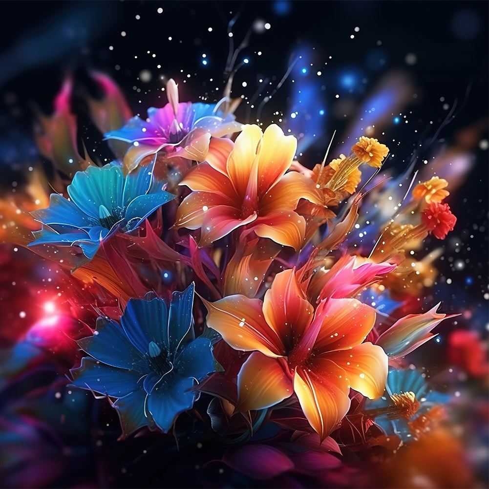 Glow-In-The-Dark Flowers-Full Round Diamond Painting-30x30cm