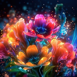 Glow-In-The-Dark Flowers-Full Round Diamond Painting-30x30cm