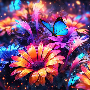 Glow-In-The-Dark Flowers-Full Round Diamond Painting-30x30cm
