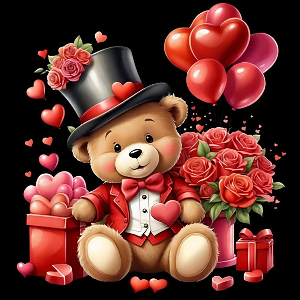 Love Rose Bear-Full Round Diamond Painting-30x30cm