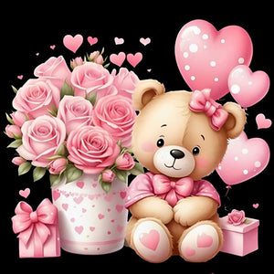 Love Rose Bear-Full Round Diamond Painting-30x30cm