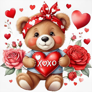 Love Rose Bear-Full Round Diamond Painting-30x30cm