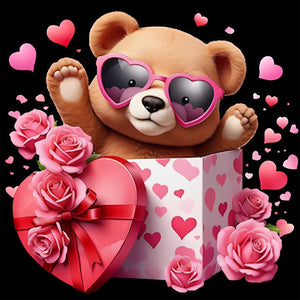 Love Rose Bear-Full Round Diamond Painting-30x30cm