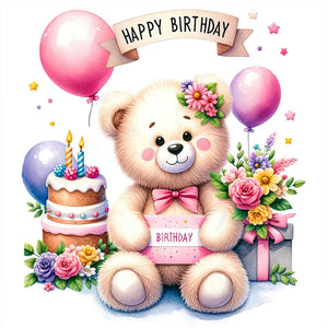 Birthday Bear-Full Round Diamond Painting-30x30cm