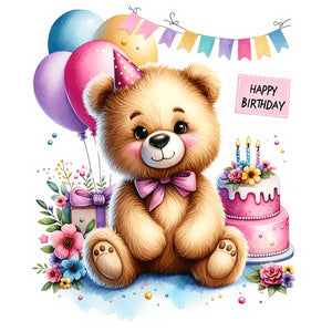 Birthday Bear-Full Round Diamond Painting-30x30cm