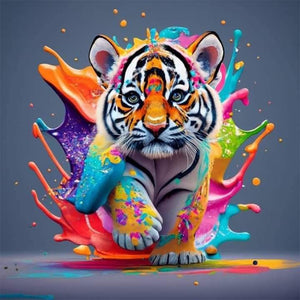 Colorful Little Tiger-Full Round Diamond Painting-30x30cm