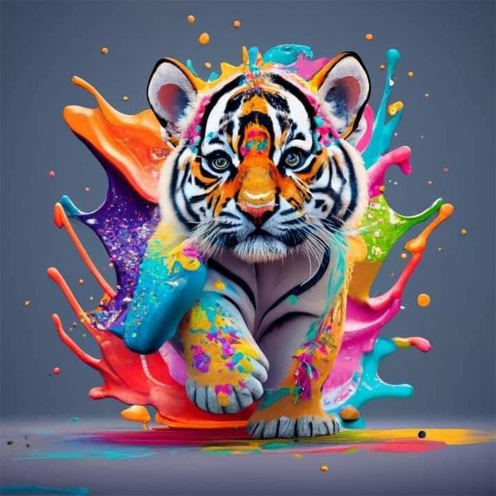 Colorful Little Tiger-Full Round Diamond Painting-30x30cm