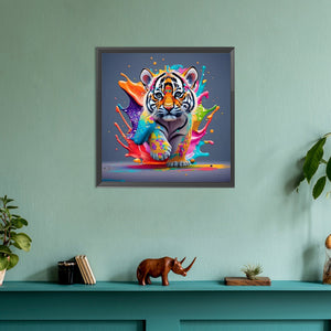 Colorful Little Tiger-Full Round Diamond Painting-30x30cm