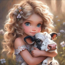 Load image into Gallery viewer, Girl With Big Eyes And Curly Hair-Full Round Diamond Painting-30x30cm
