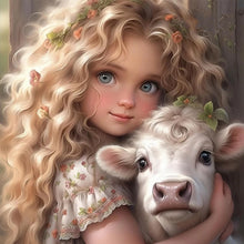 Load image into Gallery viewer, Girl With Big Eyes And Curly Hair-Full Round Diamond Painting-30x30cm
