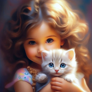 Girl With Big Eyes And Curly Hair-Full Round Diamond Painting-30x30cm