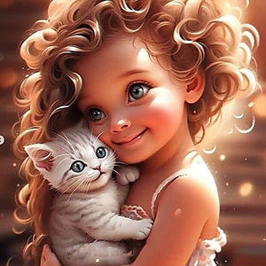 Girl With Big Eyes And Curly Hair-Full Round Diamond Painting-30x30cm