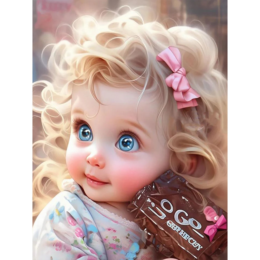 Curly Hair Big Eyed Girl-Full Round/Square Diamond Painting-30x40cm/40x50cm/50x70cm