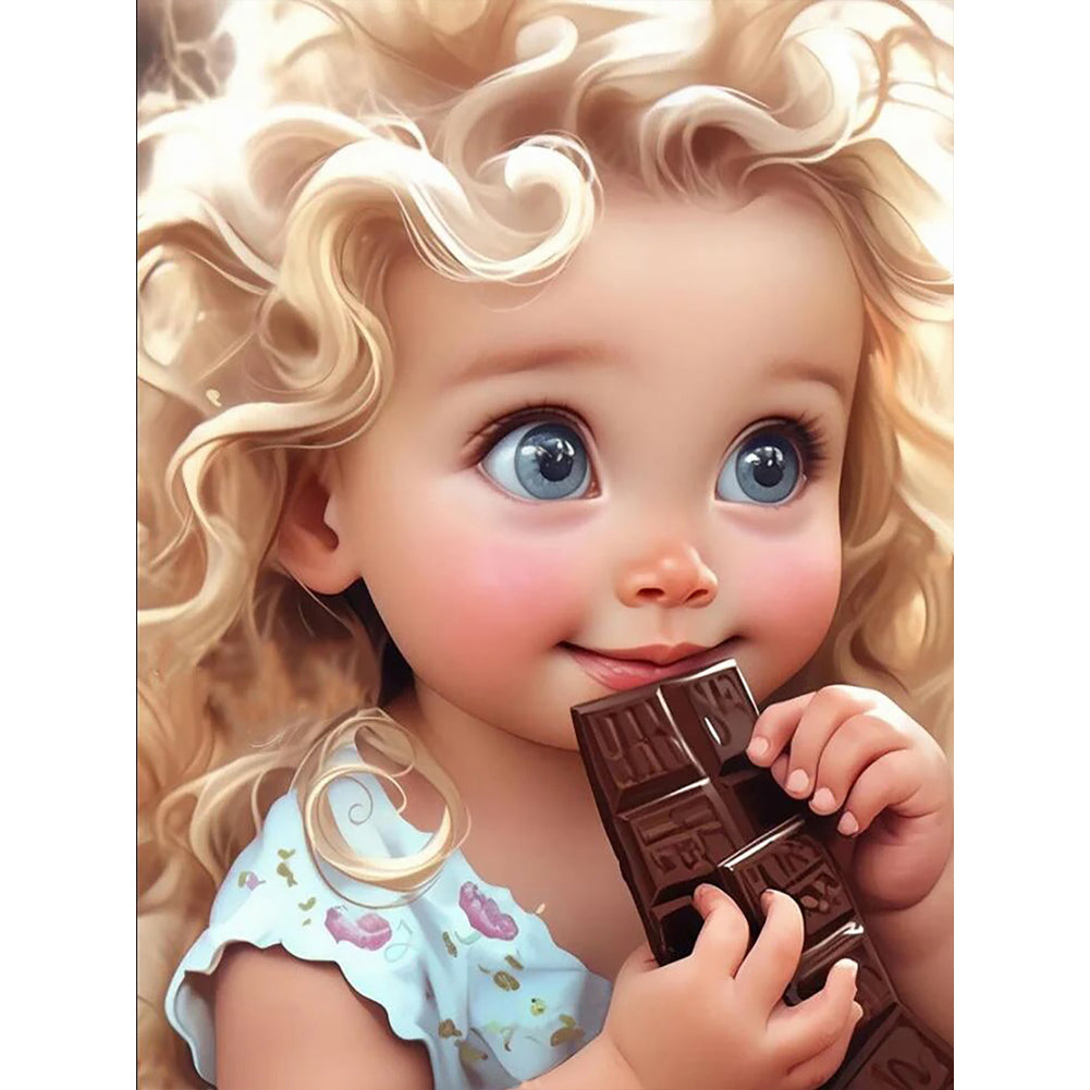 Curly Hair Big Eyed Girl-Full Round/Square Diamond Painting-30x40cm/40x50cm/50x70cm
