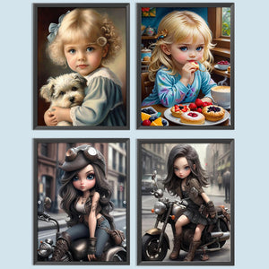 Black Motor Girl-Full Round/Square Diamond Painting-30x40cm/40x50cm/50x70cm