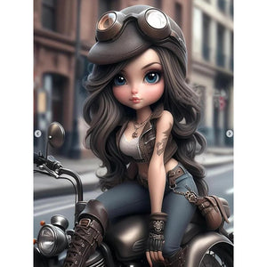 Black Motor Girl-Full Round/Square Diamond Painting-30x40cm/40x50cm/50x70cm