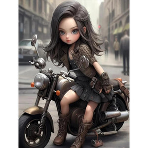 Black Motor Girl-Full Round/Square Diamond Painting-30x40cm/40x50cm/50x70cm