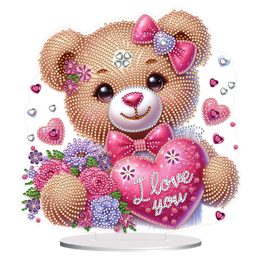 Valentine's Day Bear-Single Side Drill-Acrylic Diamond Desktop Ornament